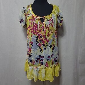 Liz Lange Maternity Tunic Womens Size M Sheer Short Sleeve Summer Tie Back